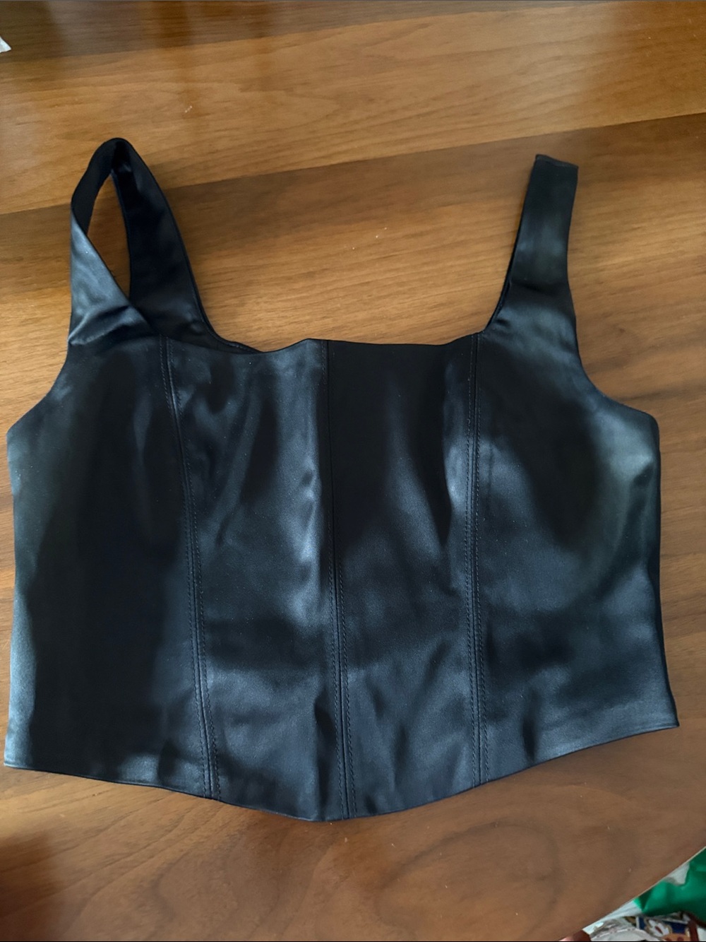Babaton Black Satin Square-Neck Crop Top